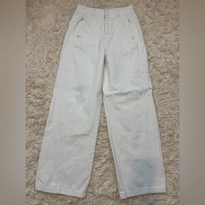 ZARA HIGH RISE STRAIGHT WIDE LEG WHITE JEANS COTTON SZ 6 ZIP UP POCKETS